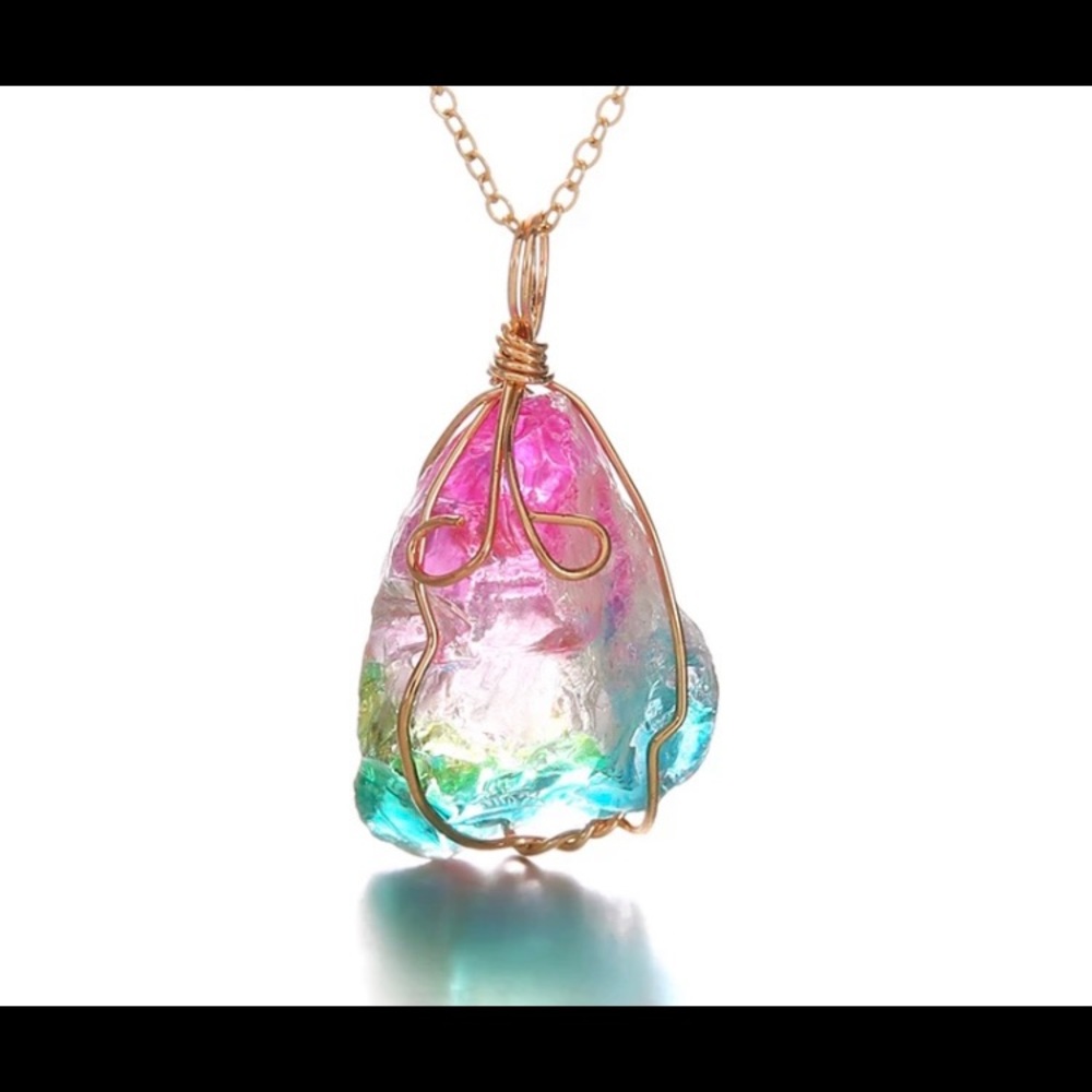 3/$20 Colorful Large Rough Stone Pendant Necklace